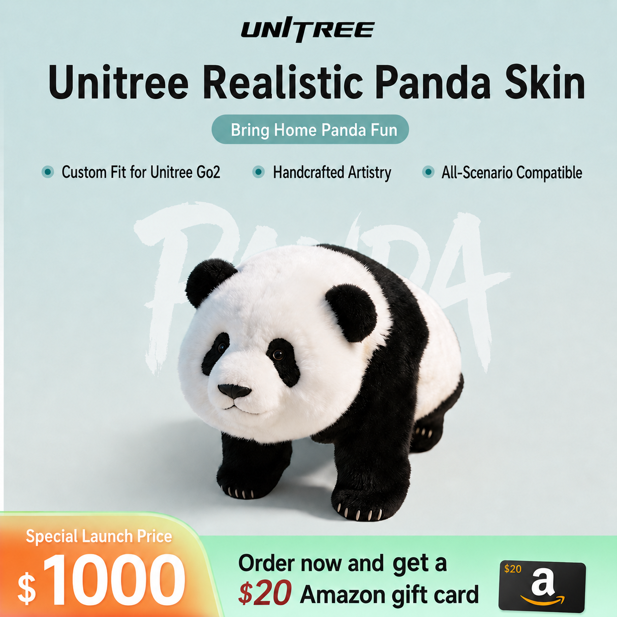 Unitree Go2 Realistic Panda Skin | Custom Panda Costume for Go2 Robot Dog